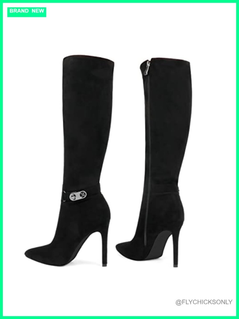 Women's Knee High Boots Pointed Toe Stiletto Buckle Faux Leather